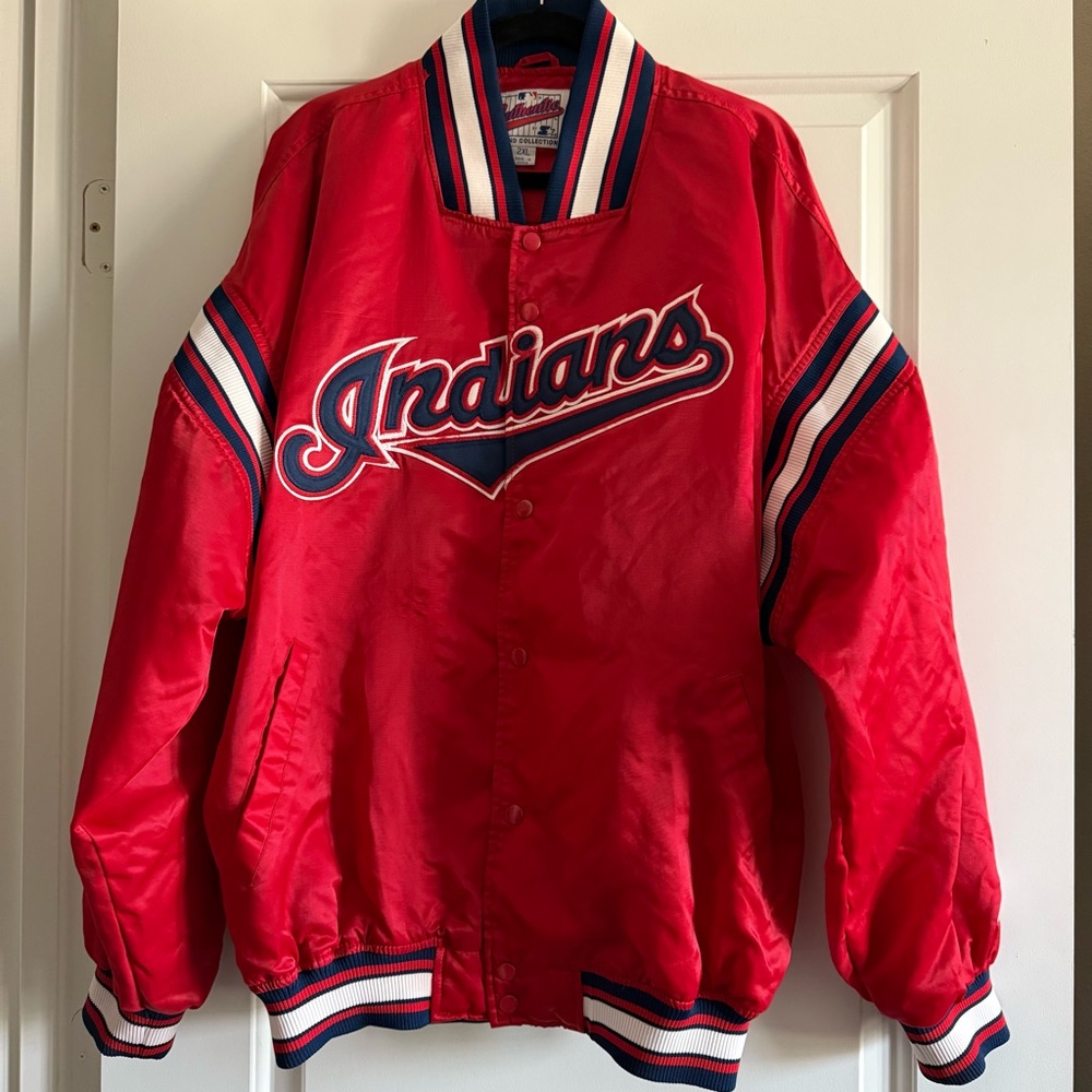 Vintage STARTER Cleveland Indians Varsity Bomber Jacket Red and White size 2XL